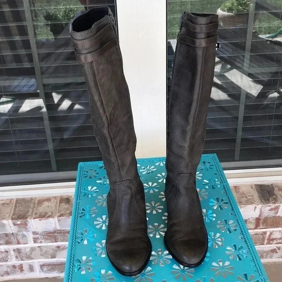 Antonio Melani Gray Distressed Look Riding Boots - Picture 2 of 14